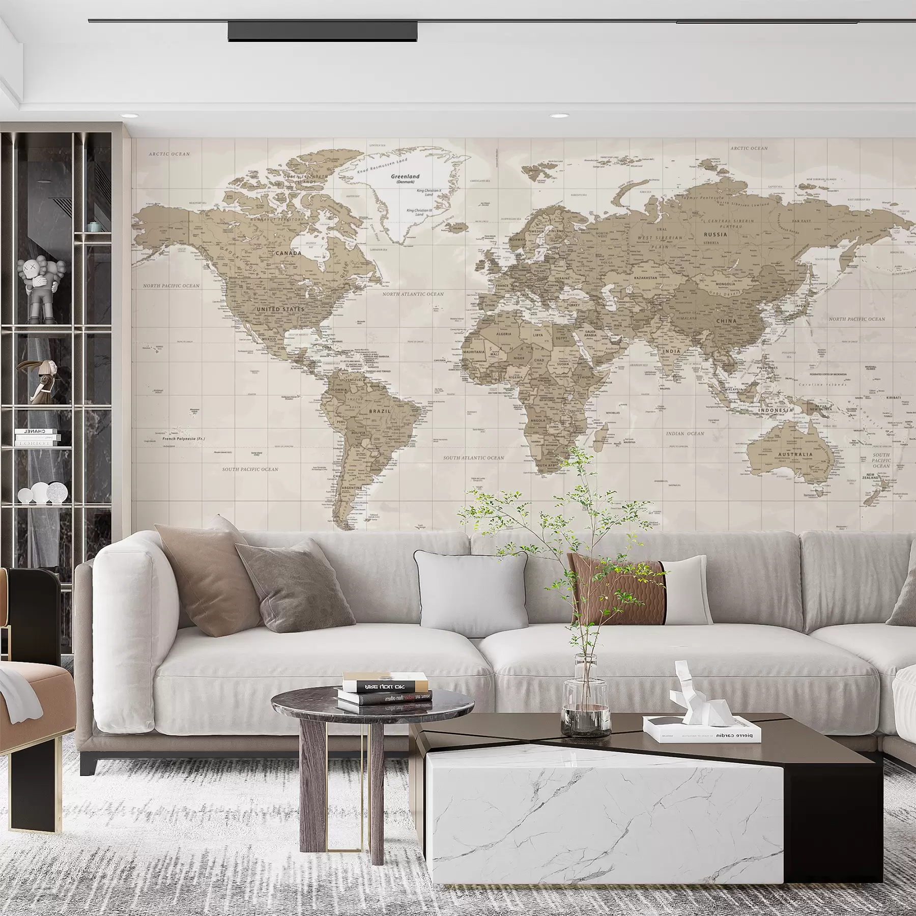 murais de parede Loft com mapa-múndi vintage u97342