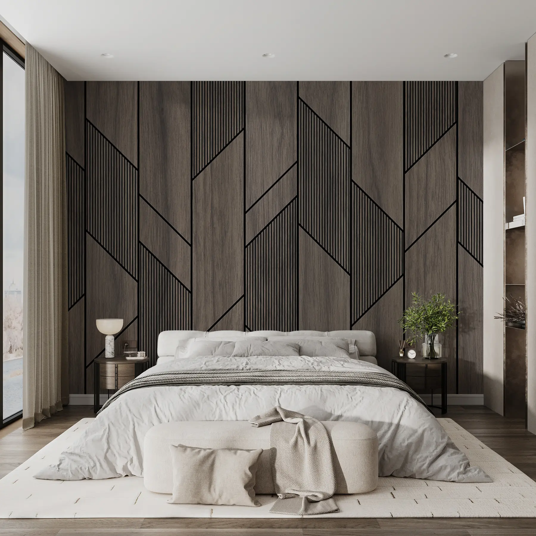 murais de parede Painéis geométricos com textura de madeira u97427