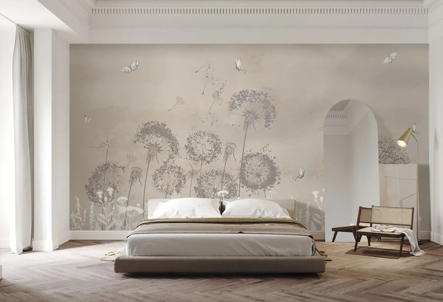 murais de parede Padrão elegante de flores de dente de leão em aquarela u97333