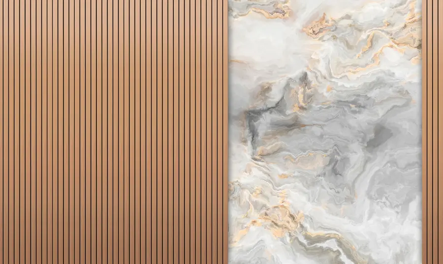 murais de parede Ripas de madeira com mármore u97426