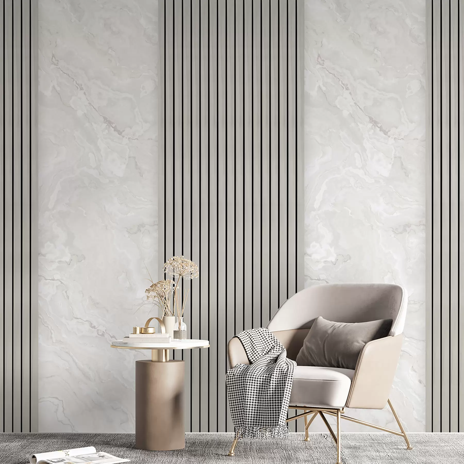 murais de parede Ripas de madeira com mármore u97465