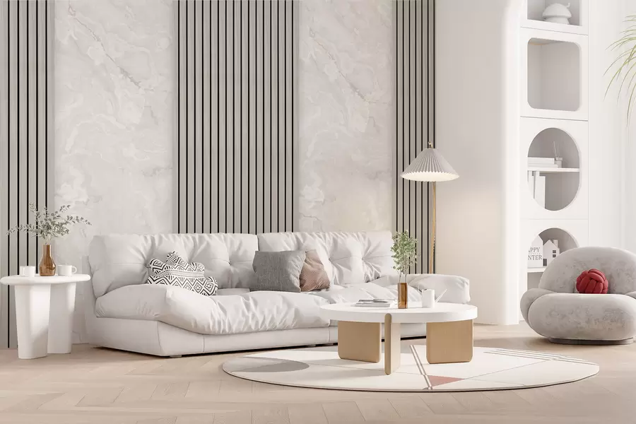 murais de parede Ripas de madeira com mármore u97465