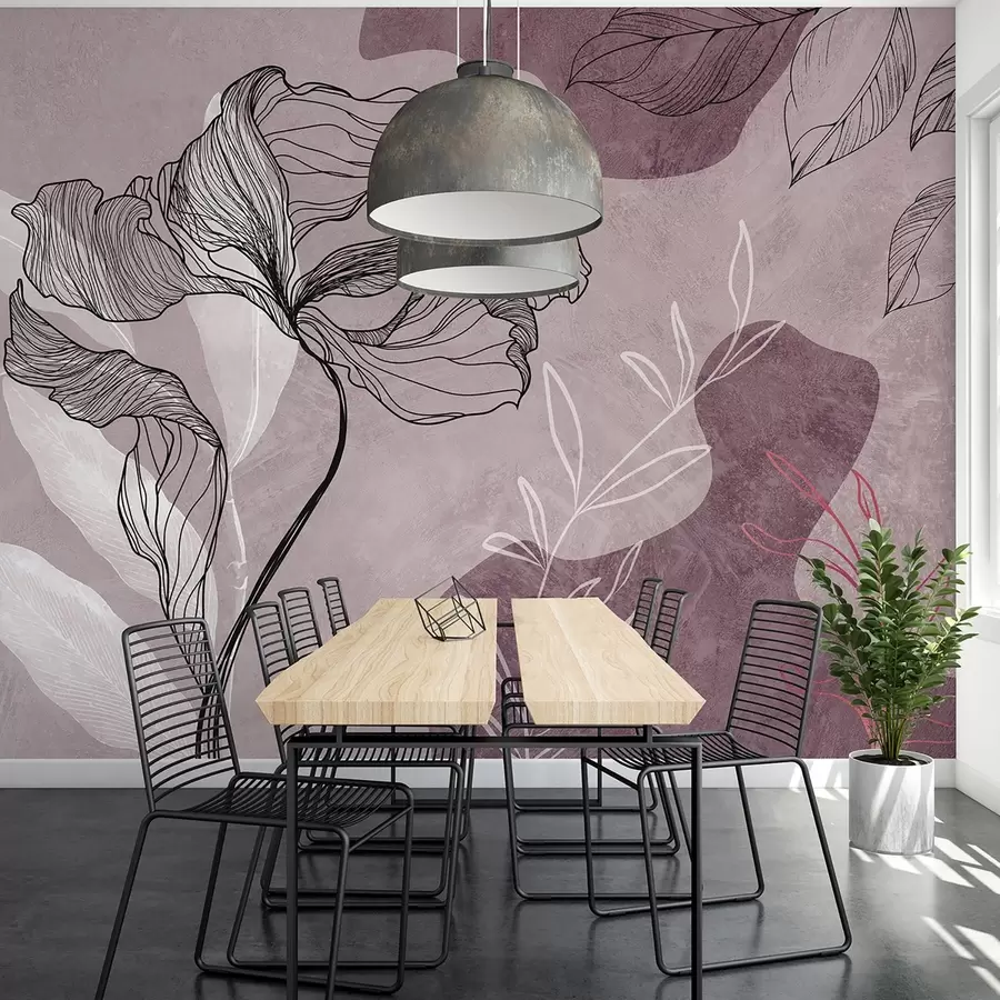 murais de parede Plantas estilo Boho em tons de rosa u71303v3