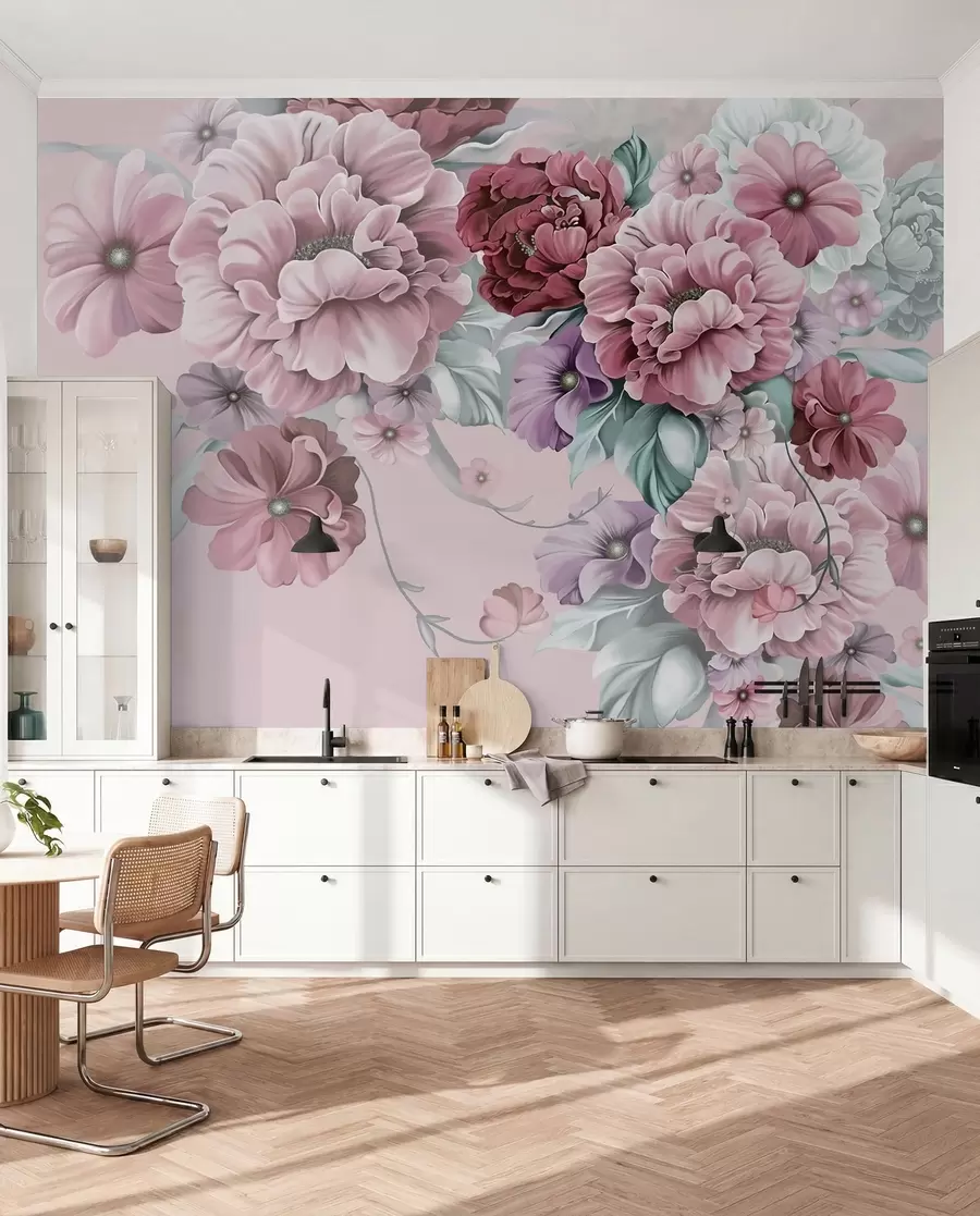 murais de parede Delicadas flores azuis em tons de rosa u59900v1