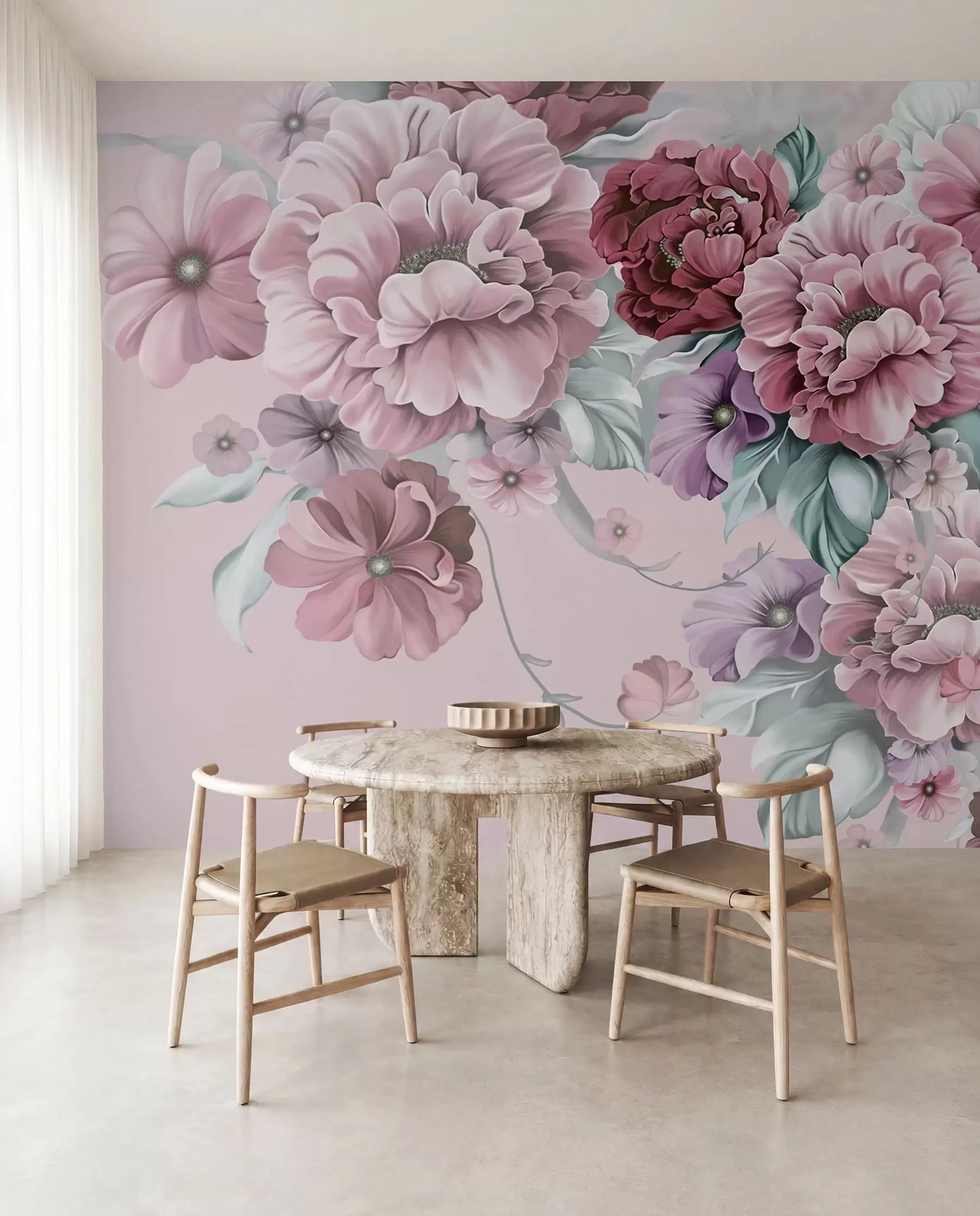 murais de parede Delicadas flores azuis em tons de rosa u59900v1