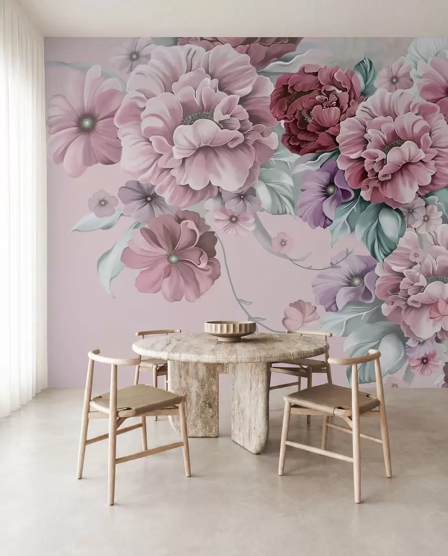 murais de parede Delicadas flores azuis em tons de rosa u59900v1