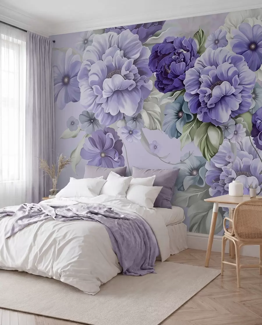 murais de parede Flores azuis delicadas em tons de azul u59900v2