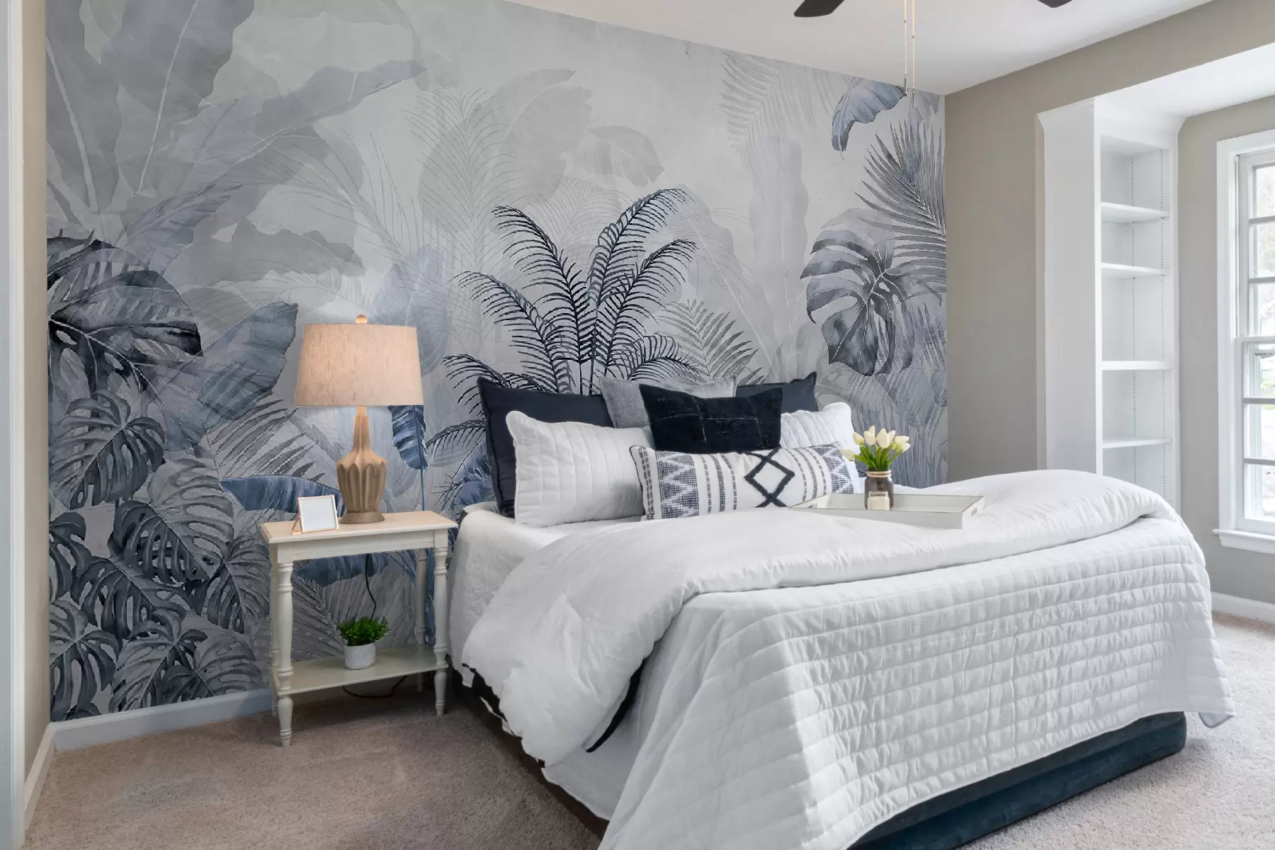 murais de parede Palmeiras de cor cinzenta em tons de azul u71284v1