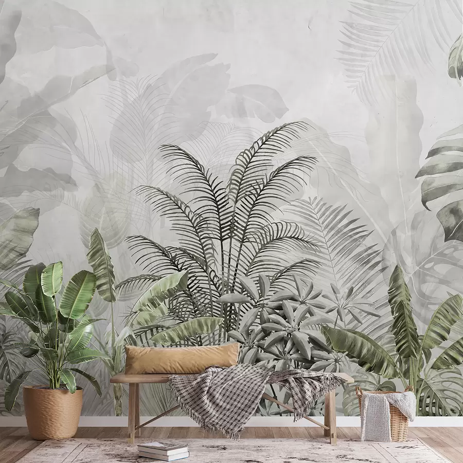 murais de parede Palmeiras de cor cinzenta em tons de verde u71284v3