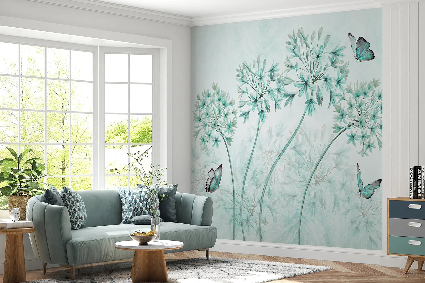 murais de parede Planta, flor e azul em cores azuis u35495v2