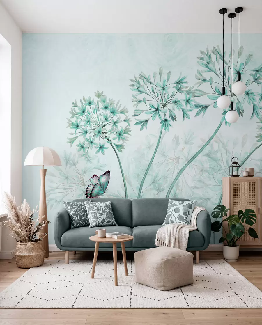 murais de parede Planta, flor e azul em cores azuis u35495v2