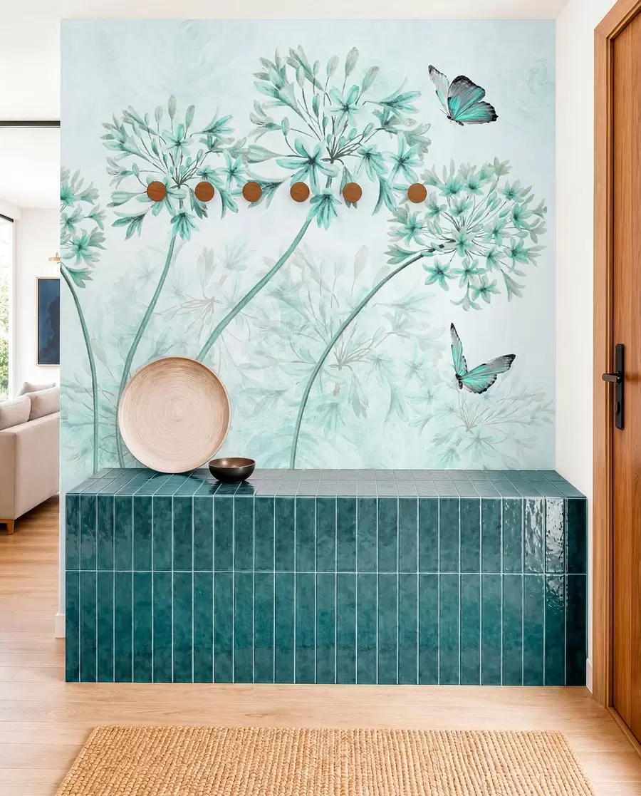 murais de parede Planta, flor e azul em cores azuis u35495v2