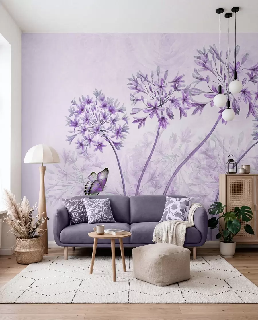 murais de parede Planta, flor e azul em tons de rosa u35495v3