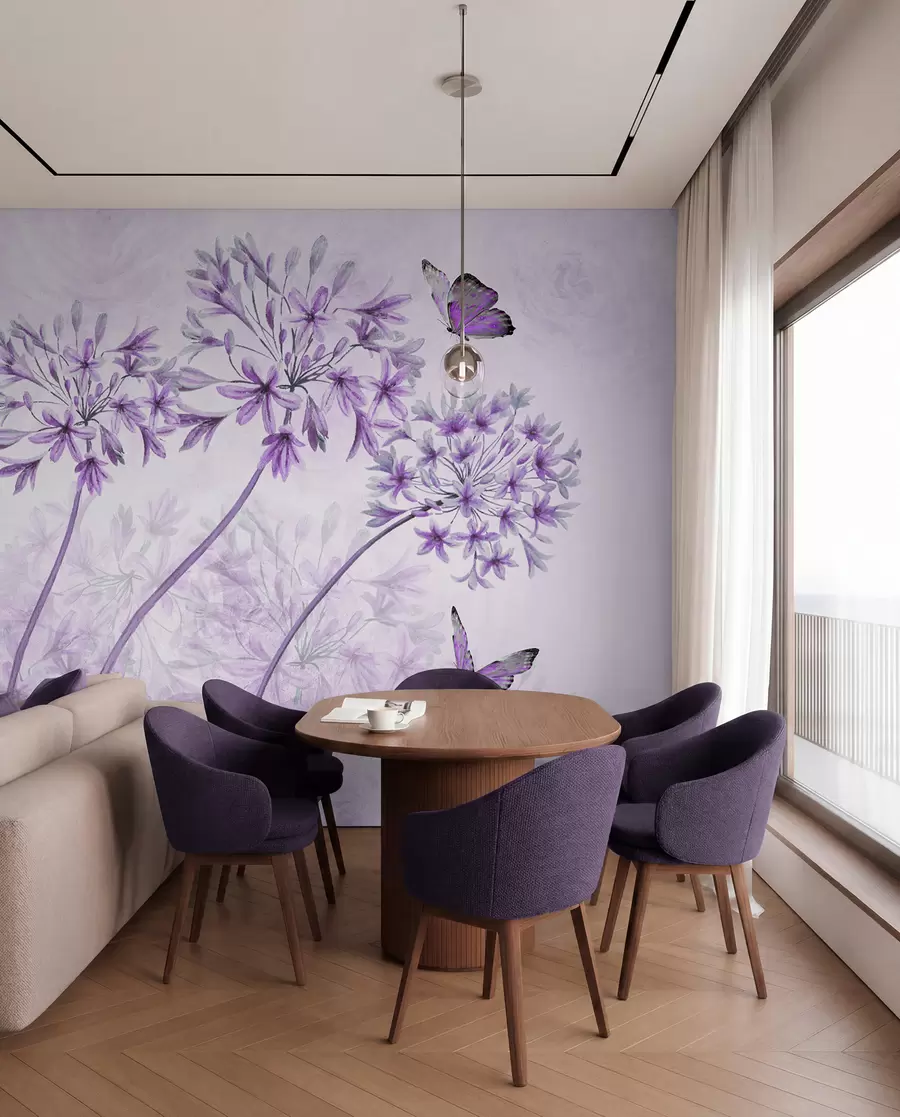 murais de parede Planta, flor e azul em tons de rosa u35495v3
