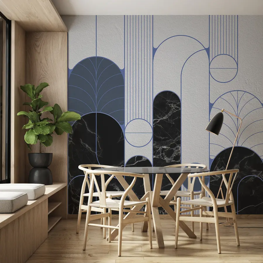 murais de parede Arcos no estilo Art Deco em tons de azul u73101v1