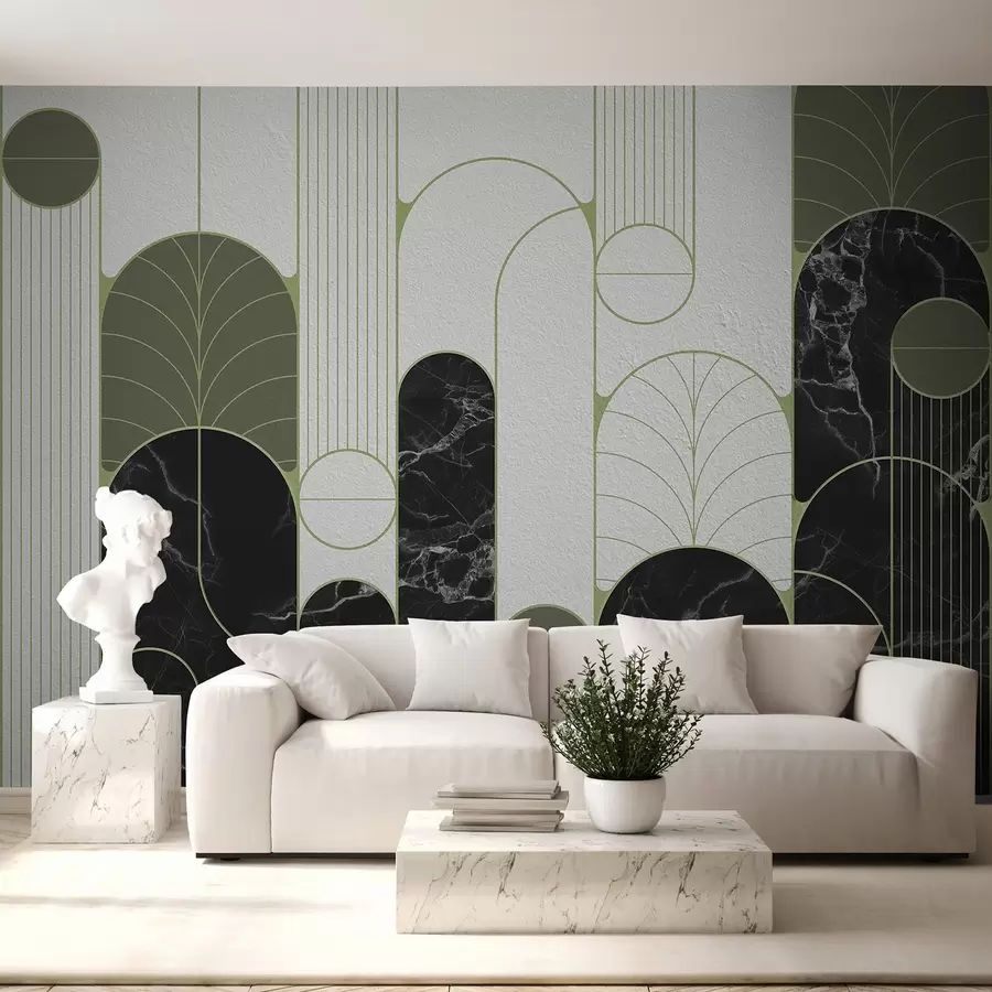 murais de parede Arcos no estilo Art Déco em cores verdes u73101v2