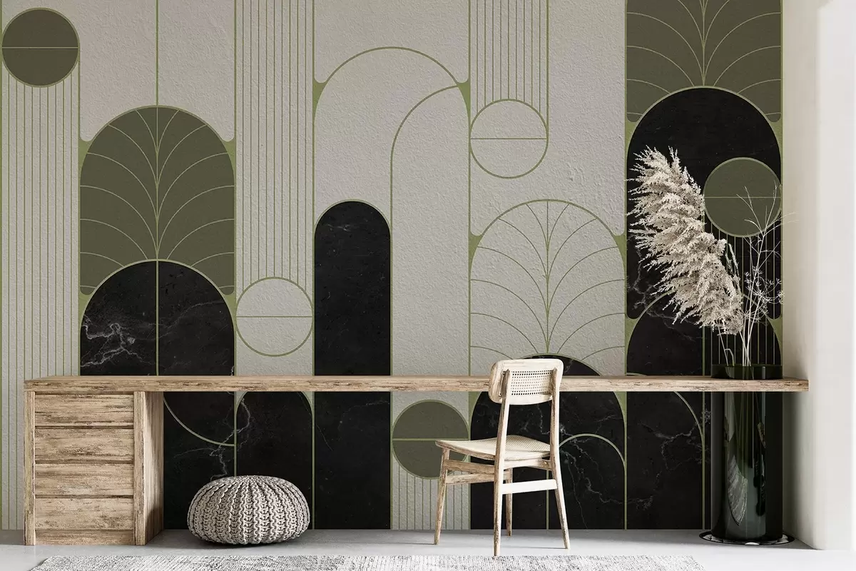 murais de parede Arcos no estilo Art Déco em cores verdes u73101v2