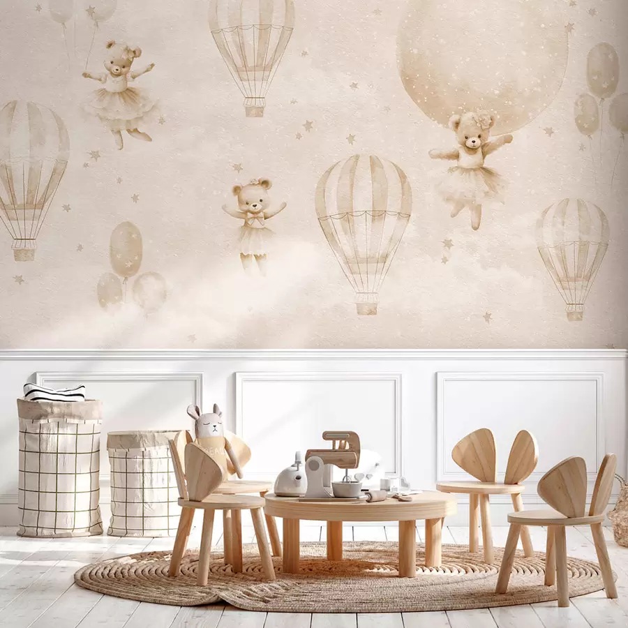 murais de parede Ursos bailarinos e balões bege u97954v1