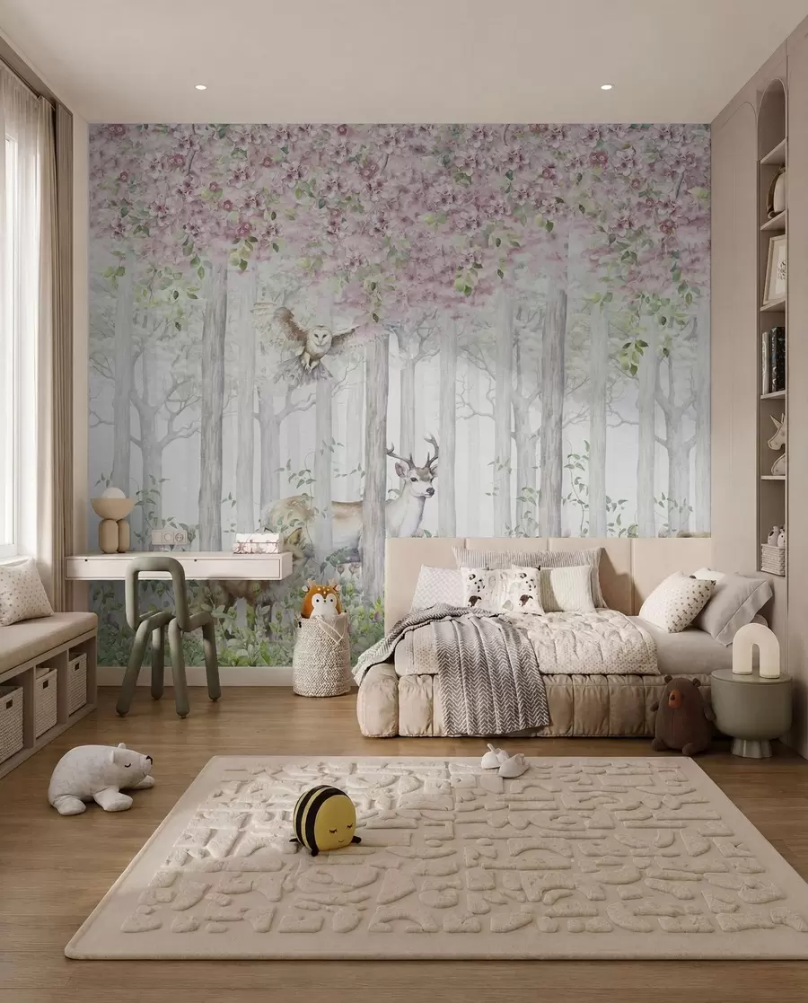 murais de parede Bosque florido na névoa u97614