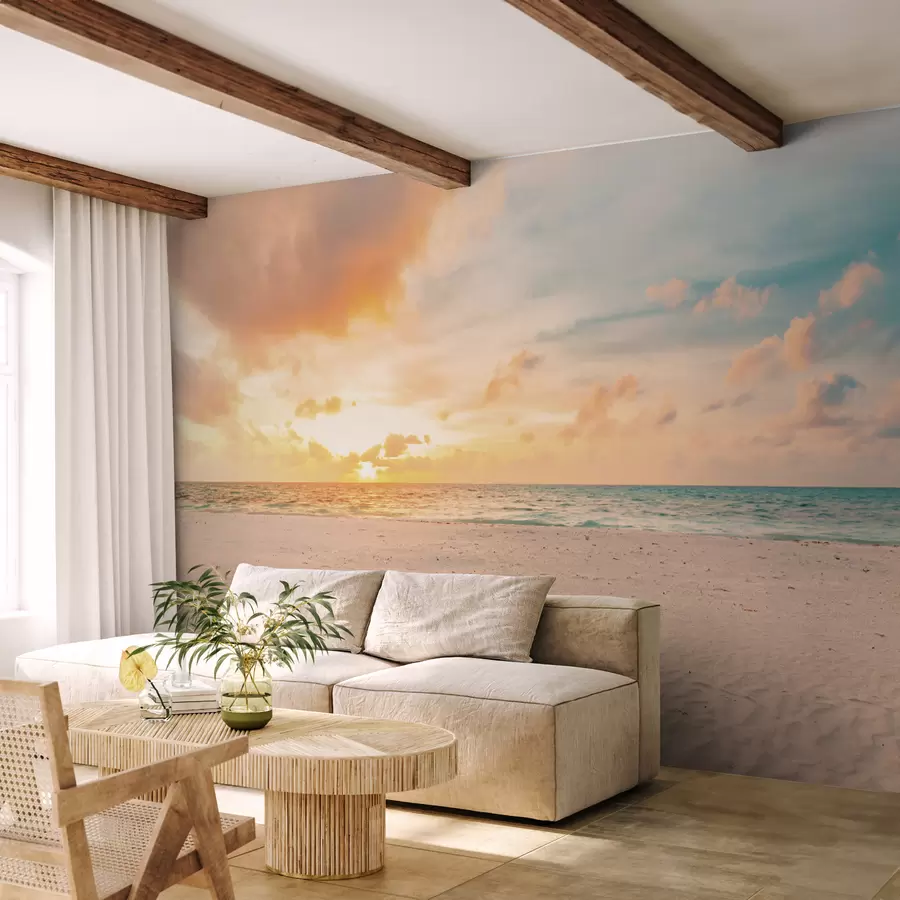 murais de parede Praia areia branca mar e ondas u97894