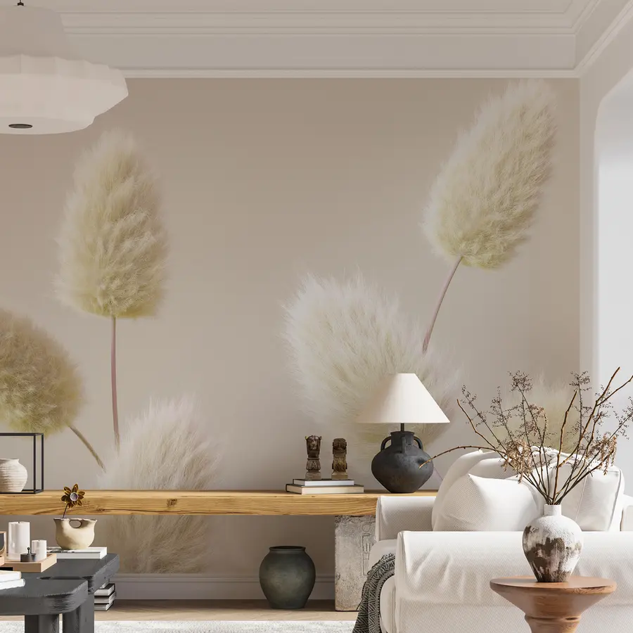 murais de parede Flores secas bege na moda em estilo boho u98432v1