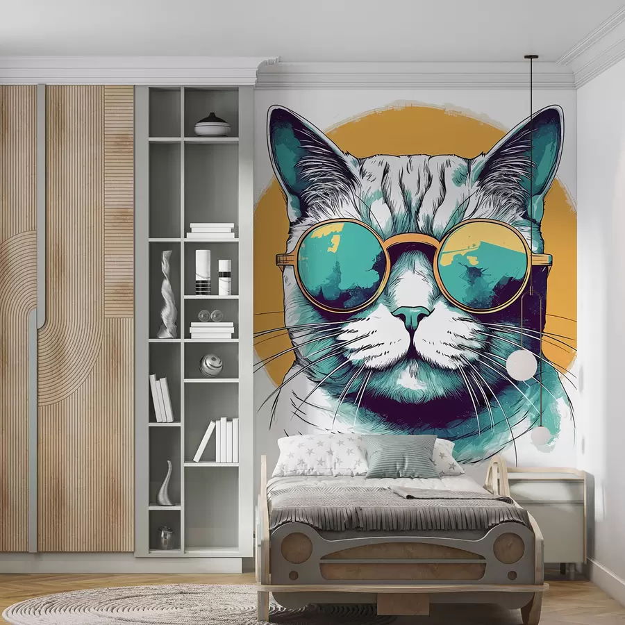 murais de parede Ilustração de um cão sorridente e feliz com óculos u98179