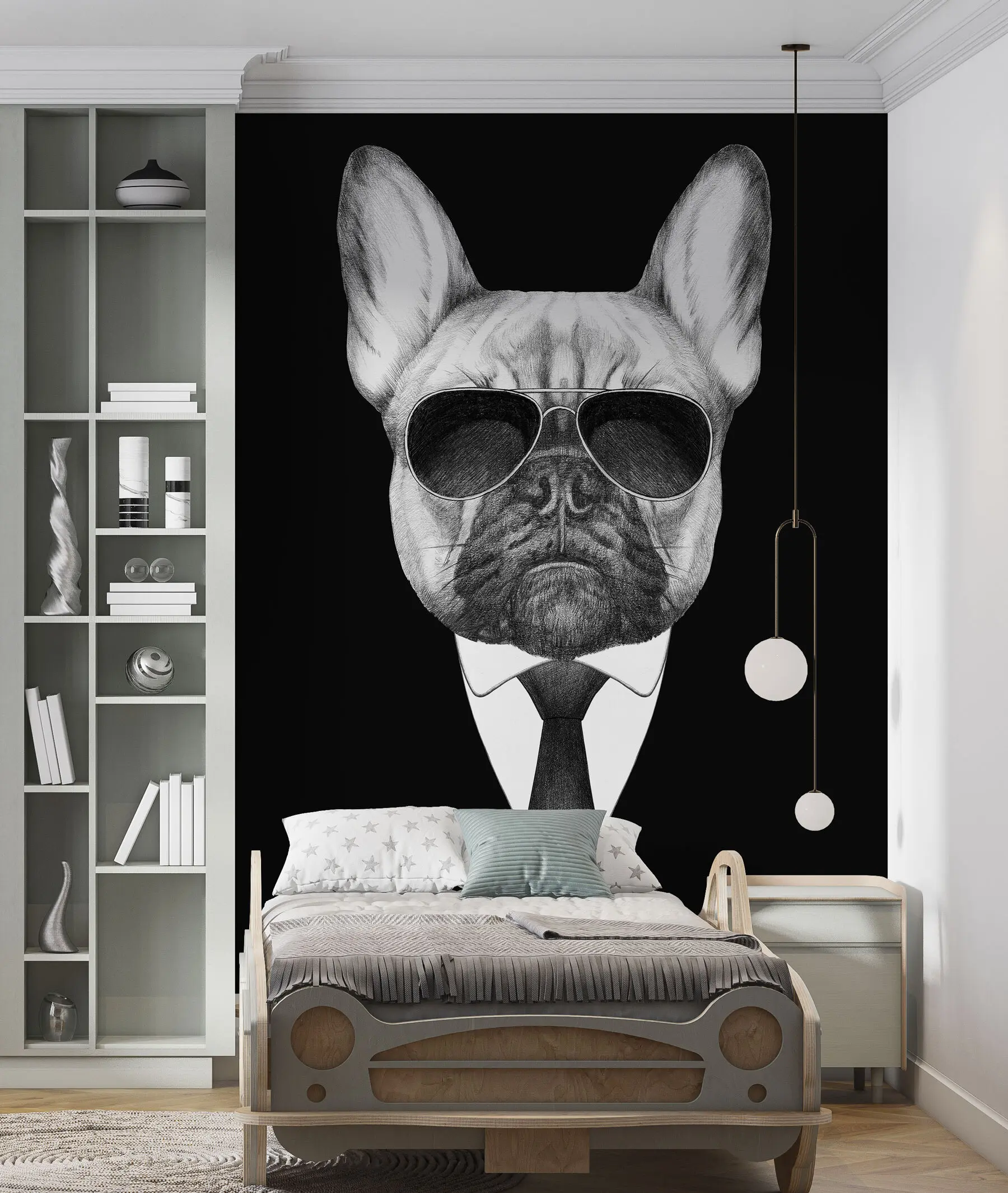 murais de parede Retrato de um Bulldog Francês de fato e óculos de sol u98183