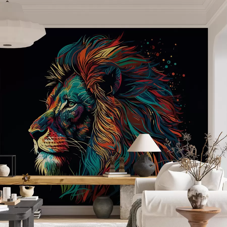 murais de parede Cabeça de leão colorida em estilo pop art u98185