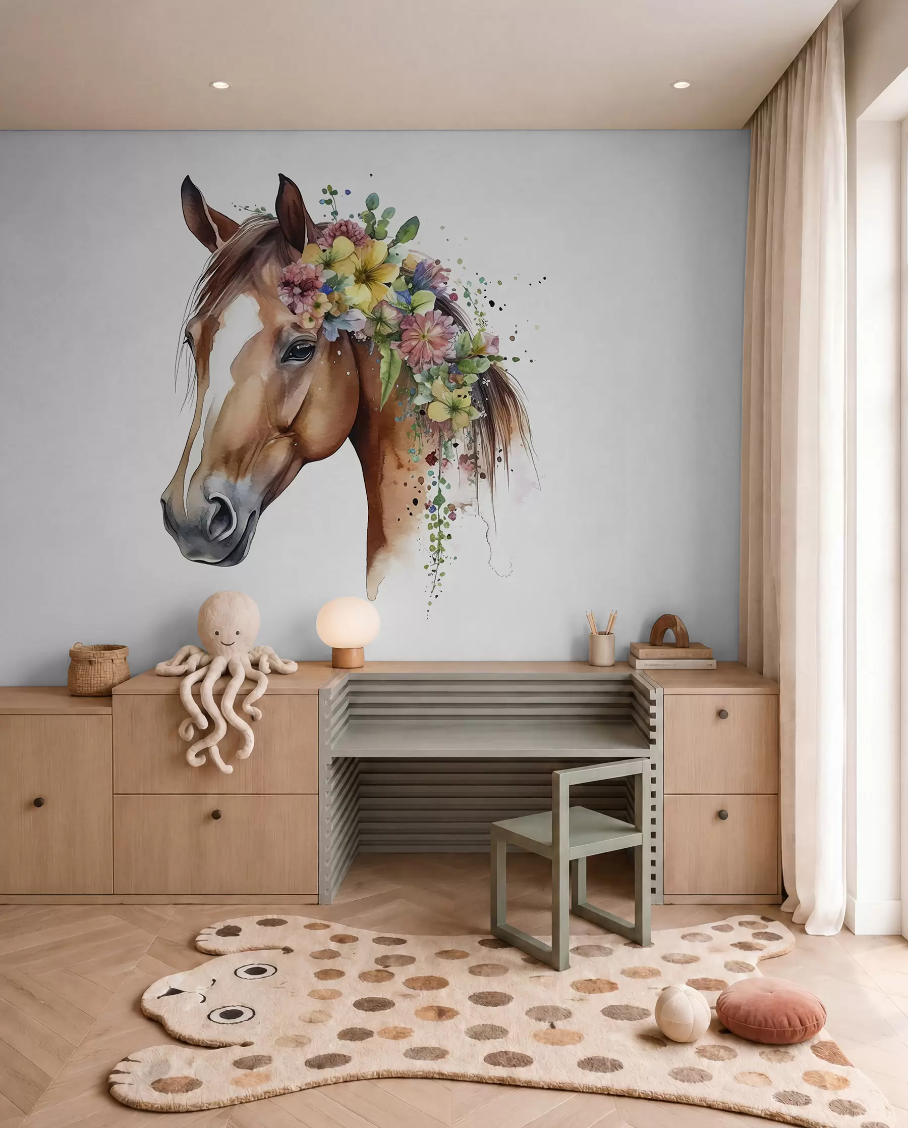 murais de parede Cavalo com coroa de flores u98192
