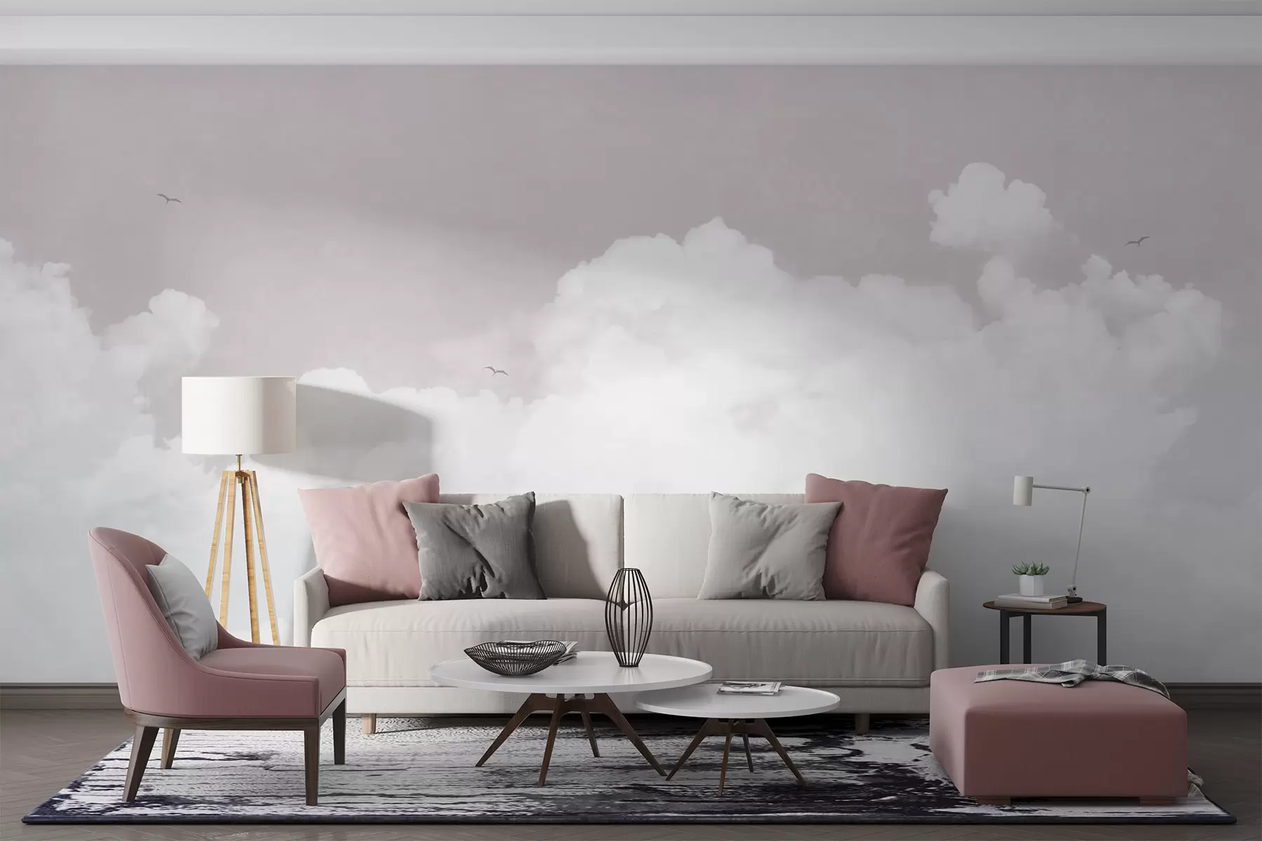 murais de parede Nuvens vintage no céu em cor-de-rosa u96783v1