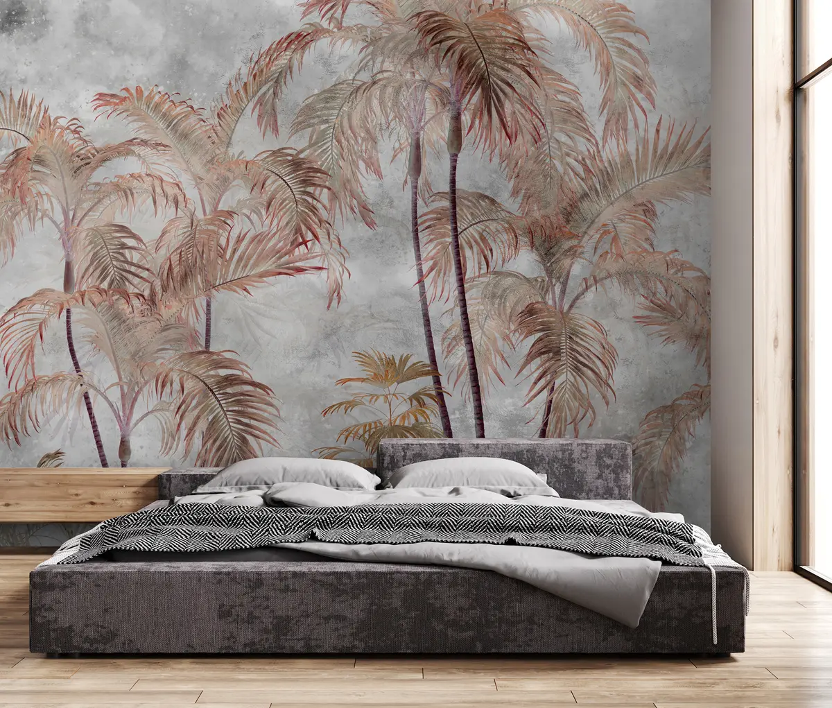 murais de parede Palmeiras tropicais num muro de betão u98586