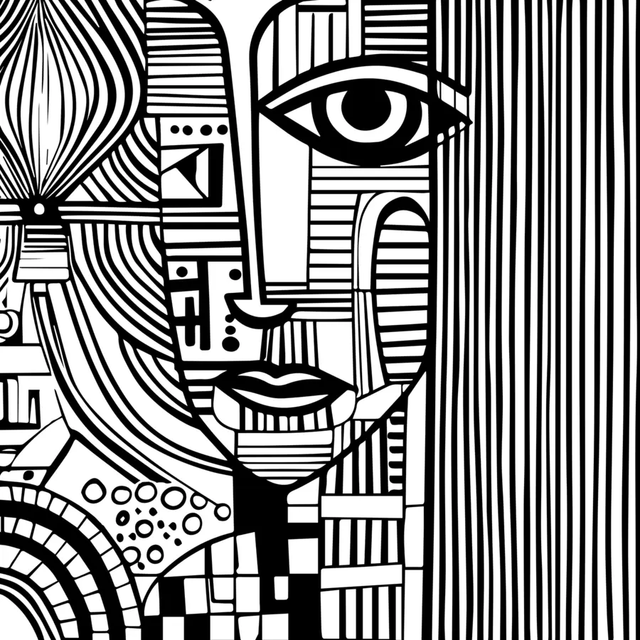 murais de parede Rosto abstrato a preto e branco u98714