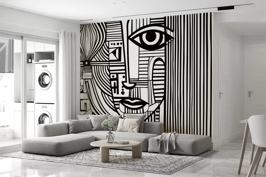 murais de parede Rosto abstrato a preto e branco u98714