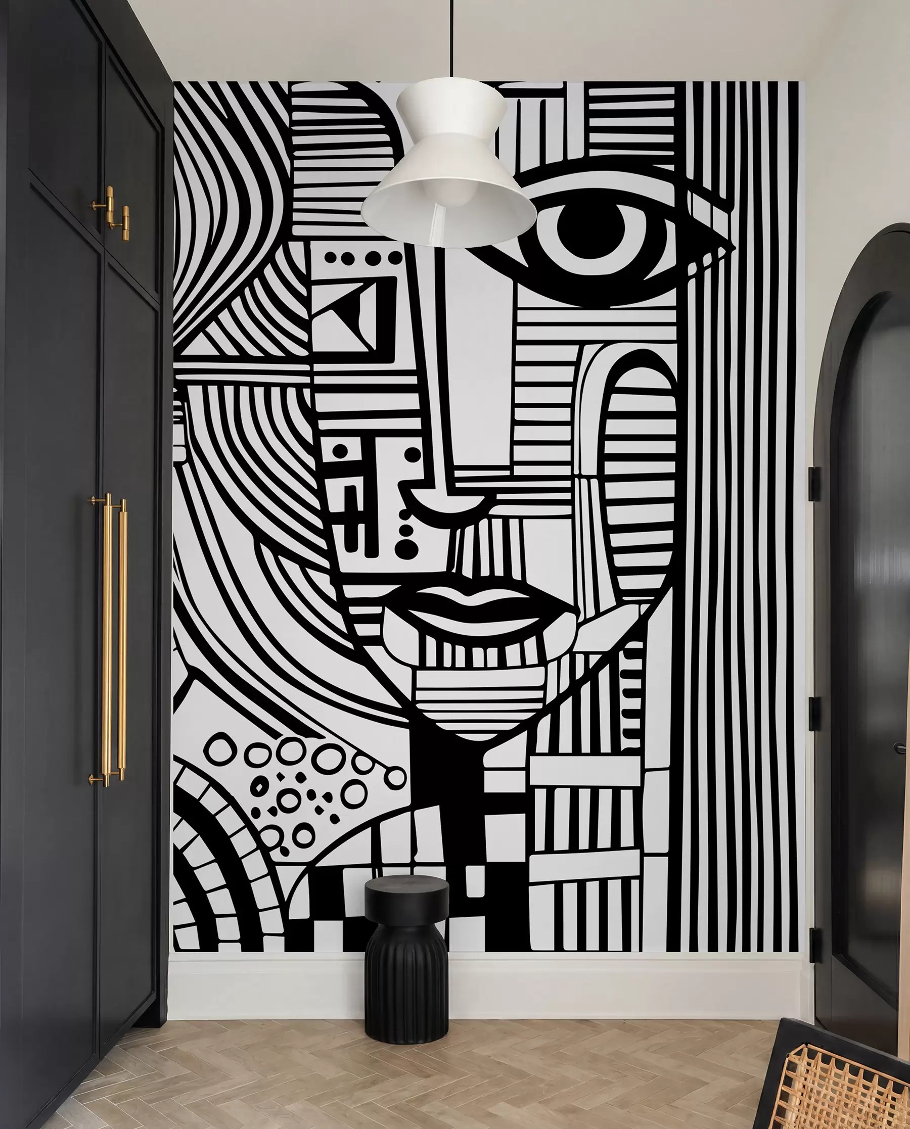murais de parede Rosto abstrato a preto e branco u98714