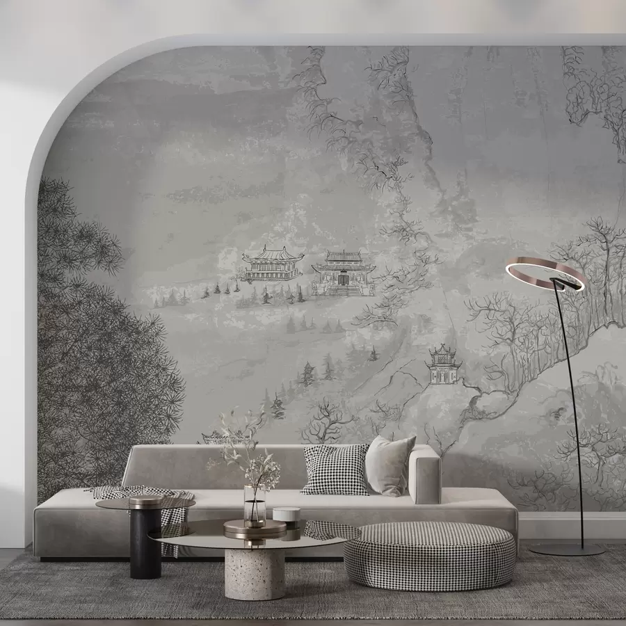 murais de parede Ilustração de uma paisagem chinesa ao estilo da pintura chinesa antiga u98699