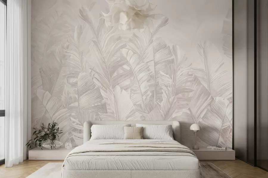 murais de parede Folhas bege tropicais na moda u98951