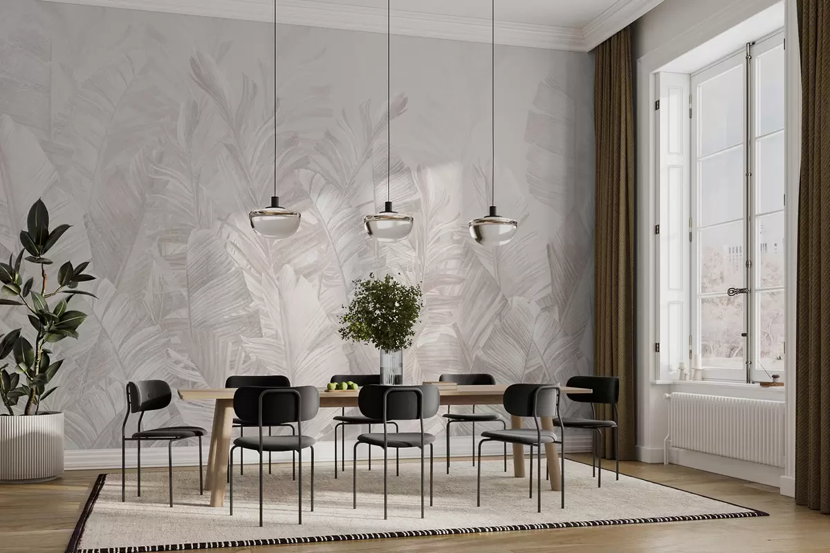 murais de parede Folhas bege tropicais na moda u98951