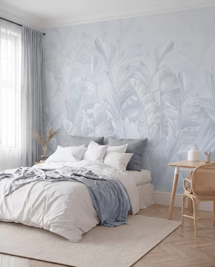 murais de parede Folhas azuis tropicais na moda u98951v5
