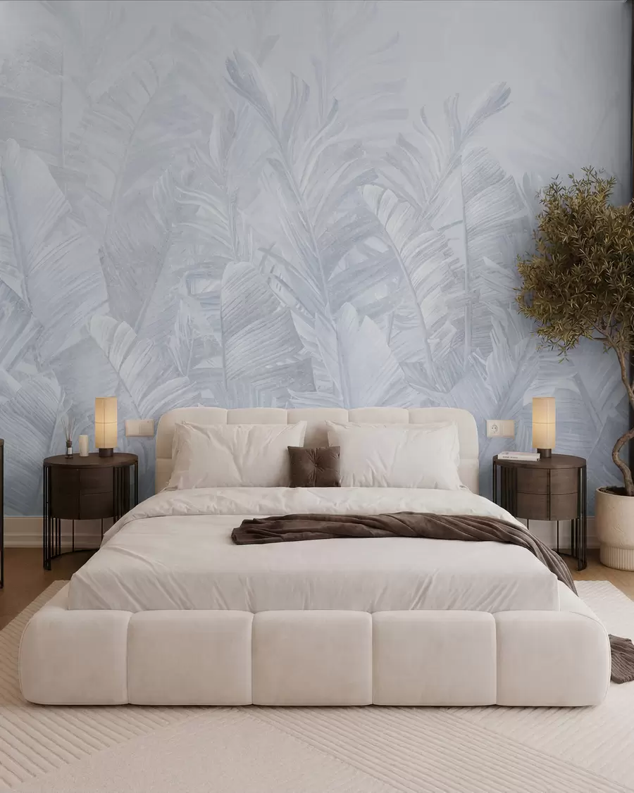 murais de parede Folhas azuis tropicais na moda u98951v5