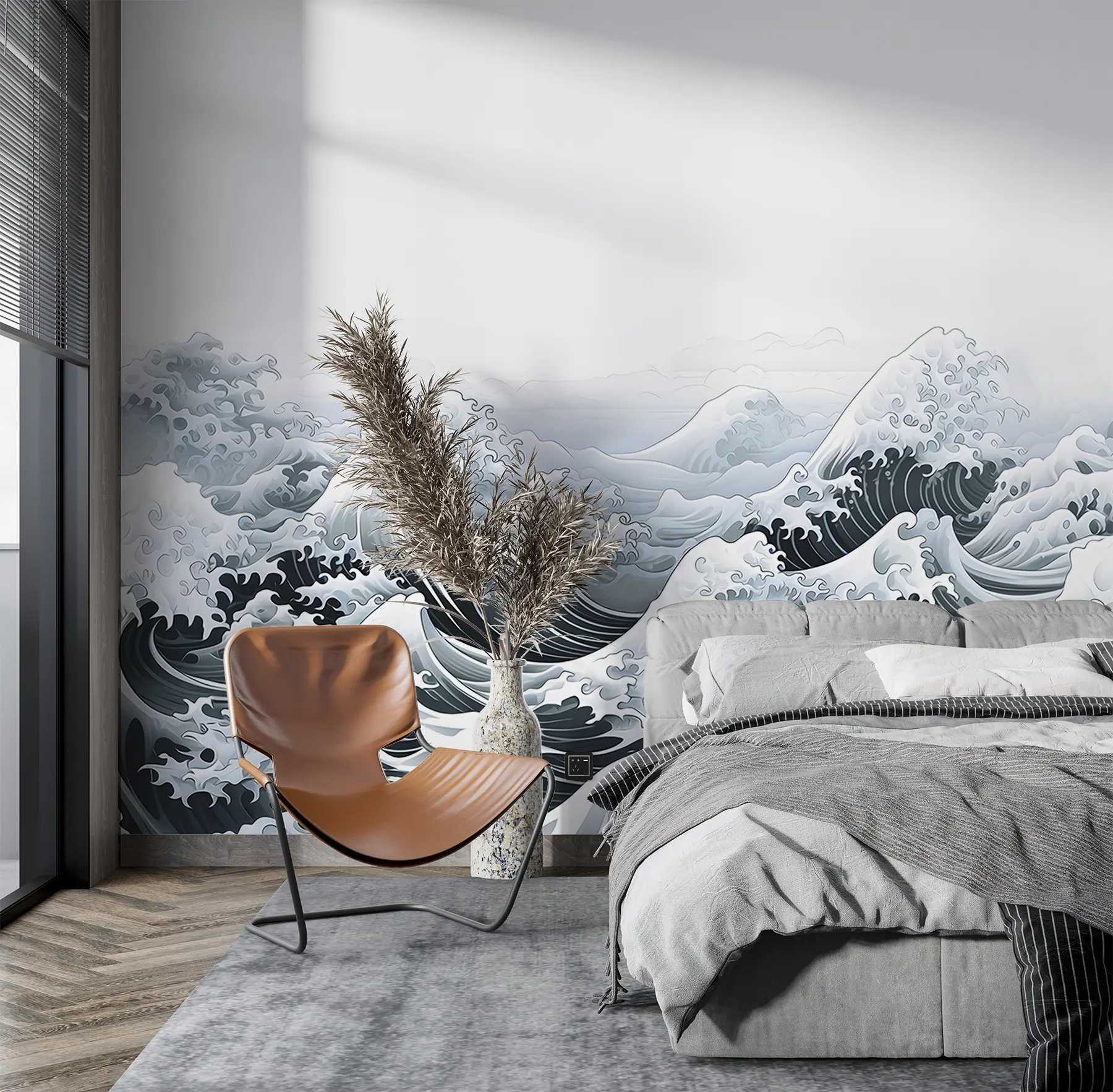 murais de parede Estilo japonês Ondas do mar, Tema do oceano, Marinho, Cores suaves u98898