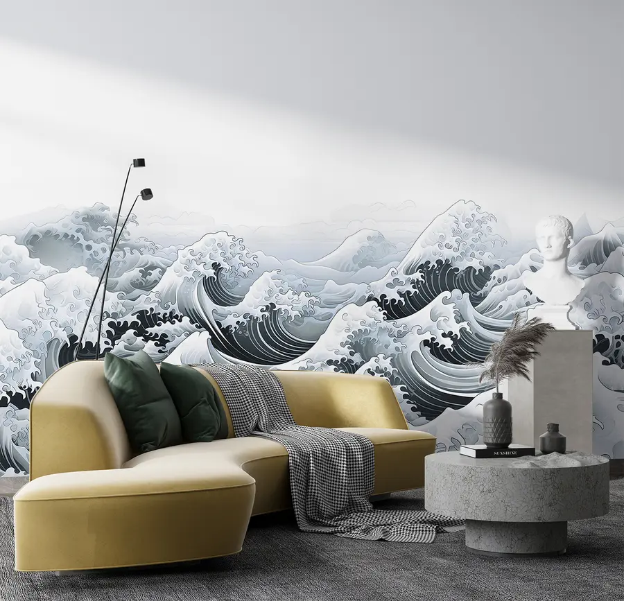 murais de parede Estilo japonês Ondas do mar, Tema do oceano, Marinho, Cores suaves u98898