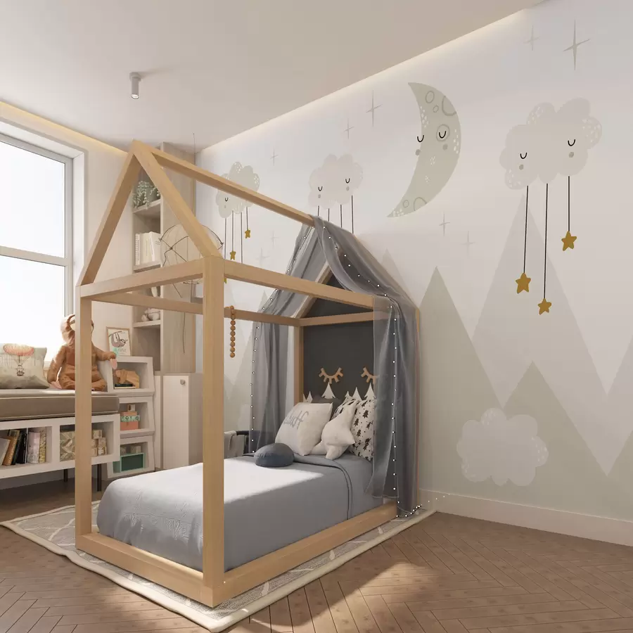 murais de parede Montanhas, nuvens e lua em estilo escandinavo u98920