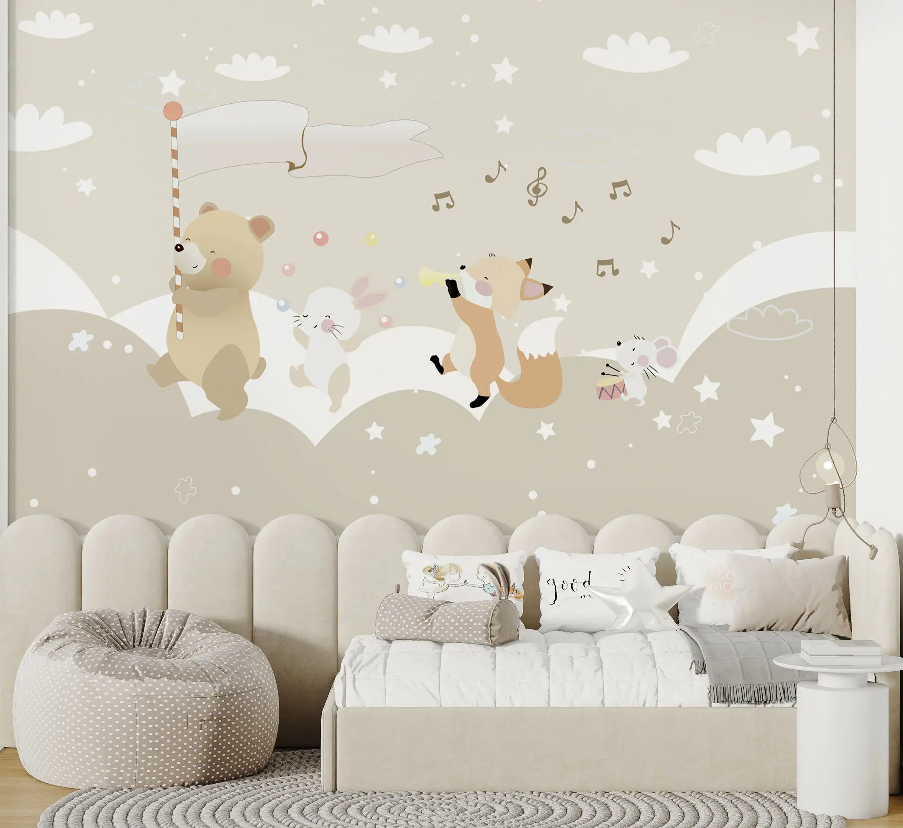 murais de parede Design de papel de parede para quarto de criança com animais giros em tons de cor-de-rosa u98969