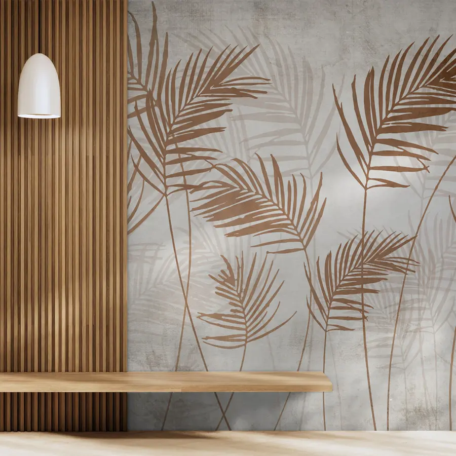 murais de parede Desenho de papel de parede com árvores tropicais e folhas na floresta enevoada u98974