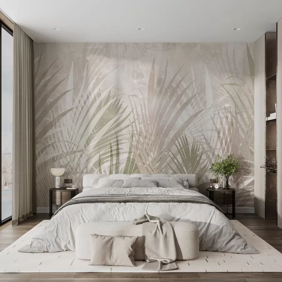 murais de parede Folhagem tropical moderna em bege u98874