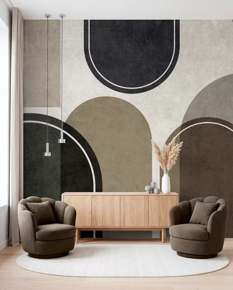 murais de parede Arcos geométricos em cor bege u99095