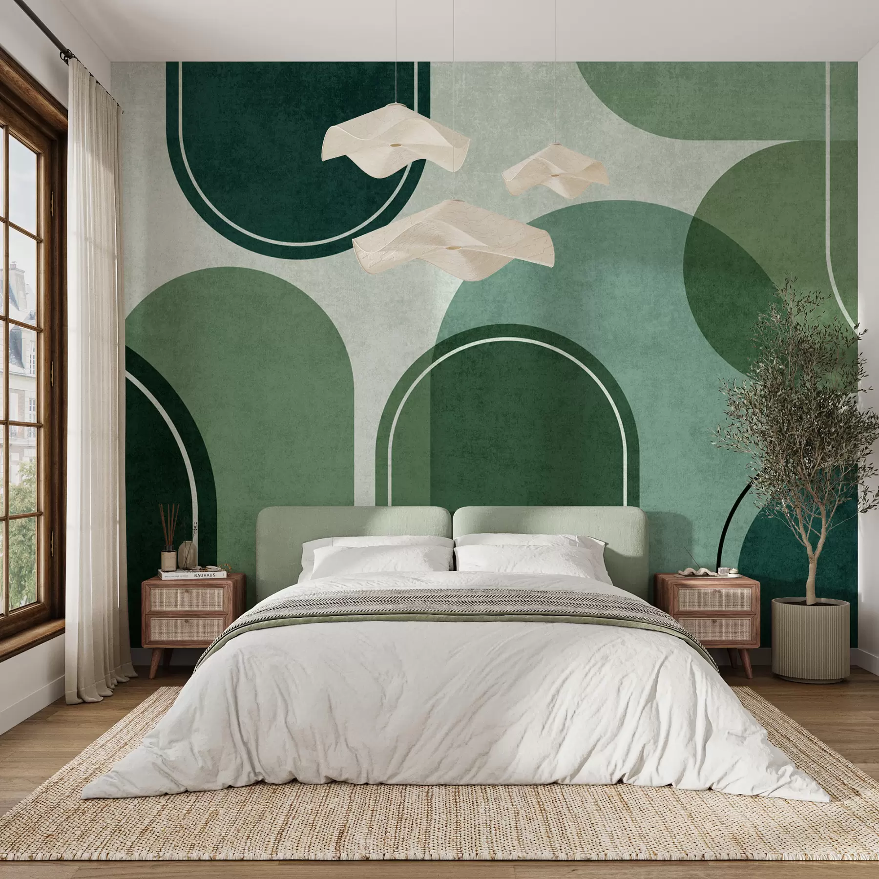murais de parede Arcos geométricos de cor verde u99095v5