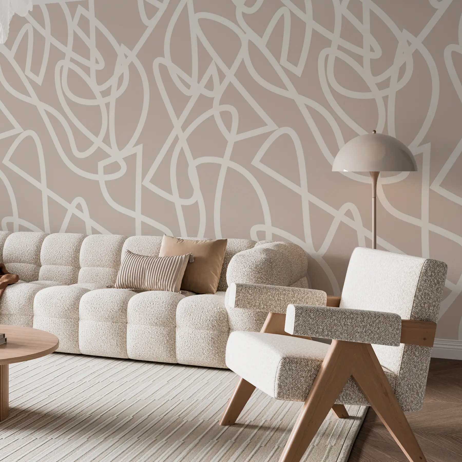 murais de parede Linhas modernas em estilo boho minimalista em bege u99097