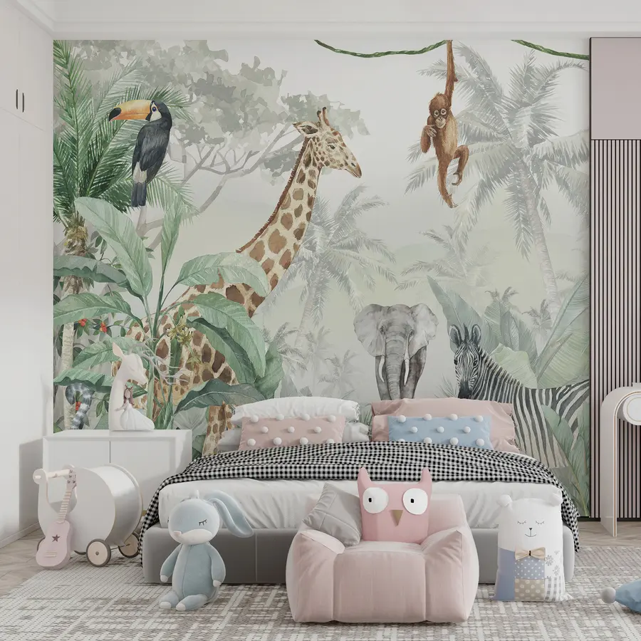 murais de parede Panorama da selva com animais u74709d1