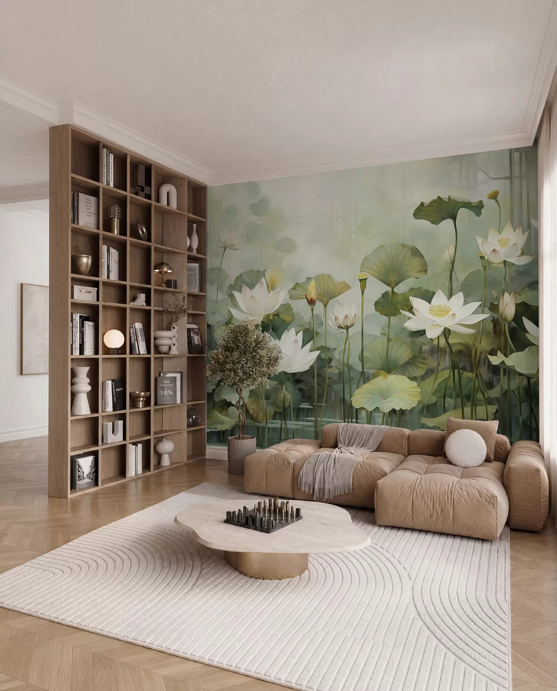 murais de parede Flores de lótus no lago, selva, arte tropical, vegetação u99454d1